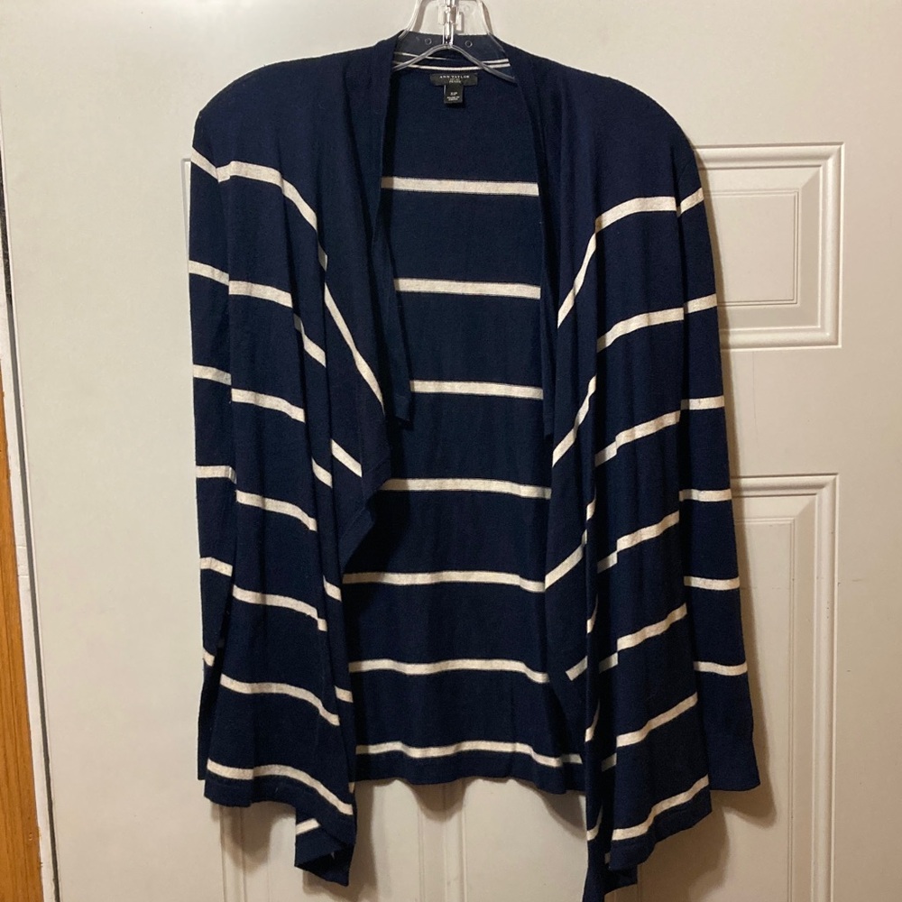 Ann Taylor Navy and Cream Striped Cardigan‎  SP